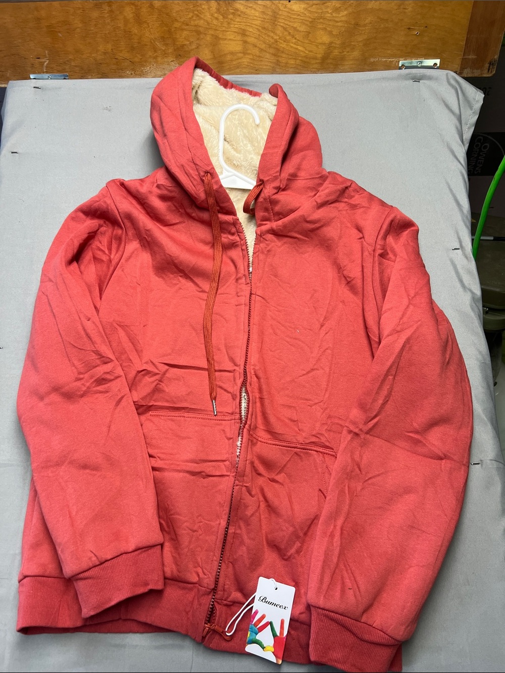 Red Sherpa-Lined Utility Hoodie Jacket - Women